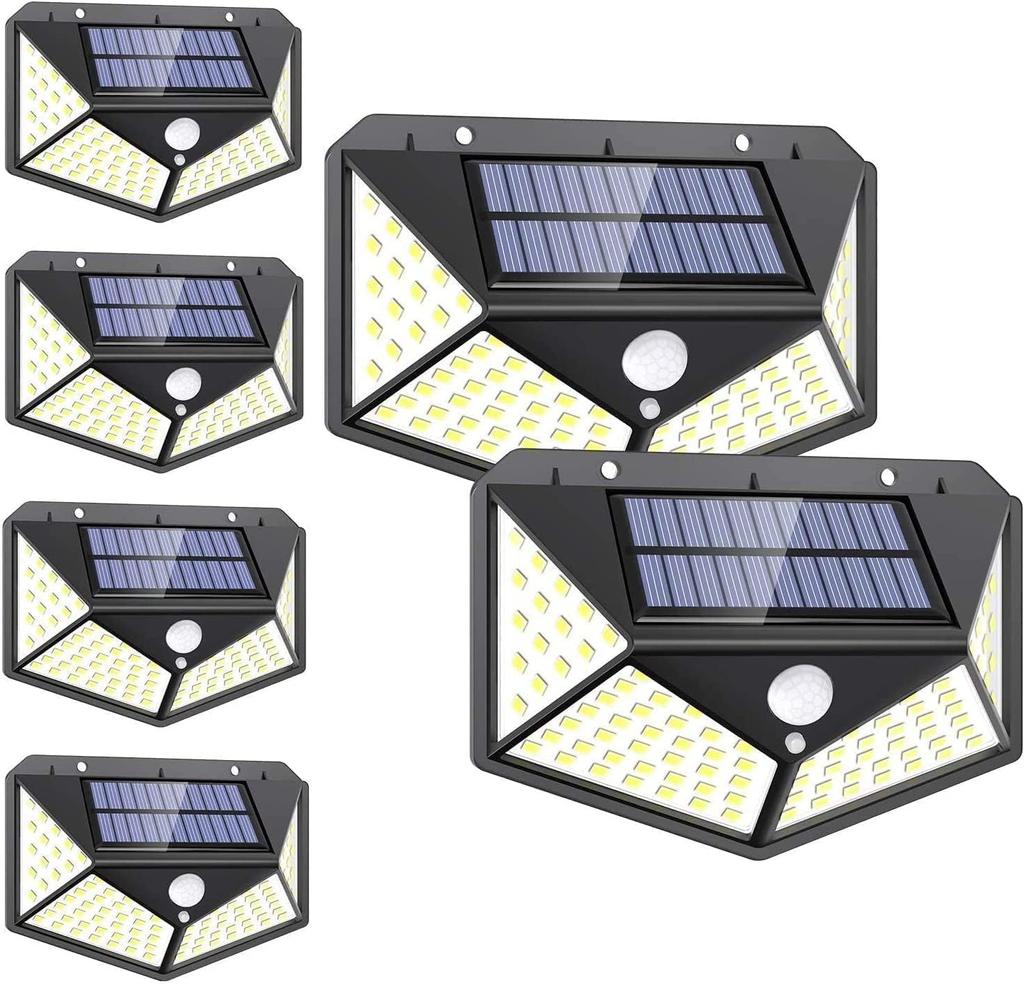 100 LED Solar Outdoor Garden 4 Side 3 Intelligent IP65 Solar Sensor 100 LED Motion Sensor No Battery Automatic Suitable for Outage (6 Pieces) Light,