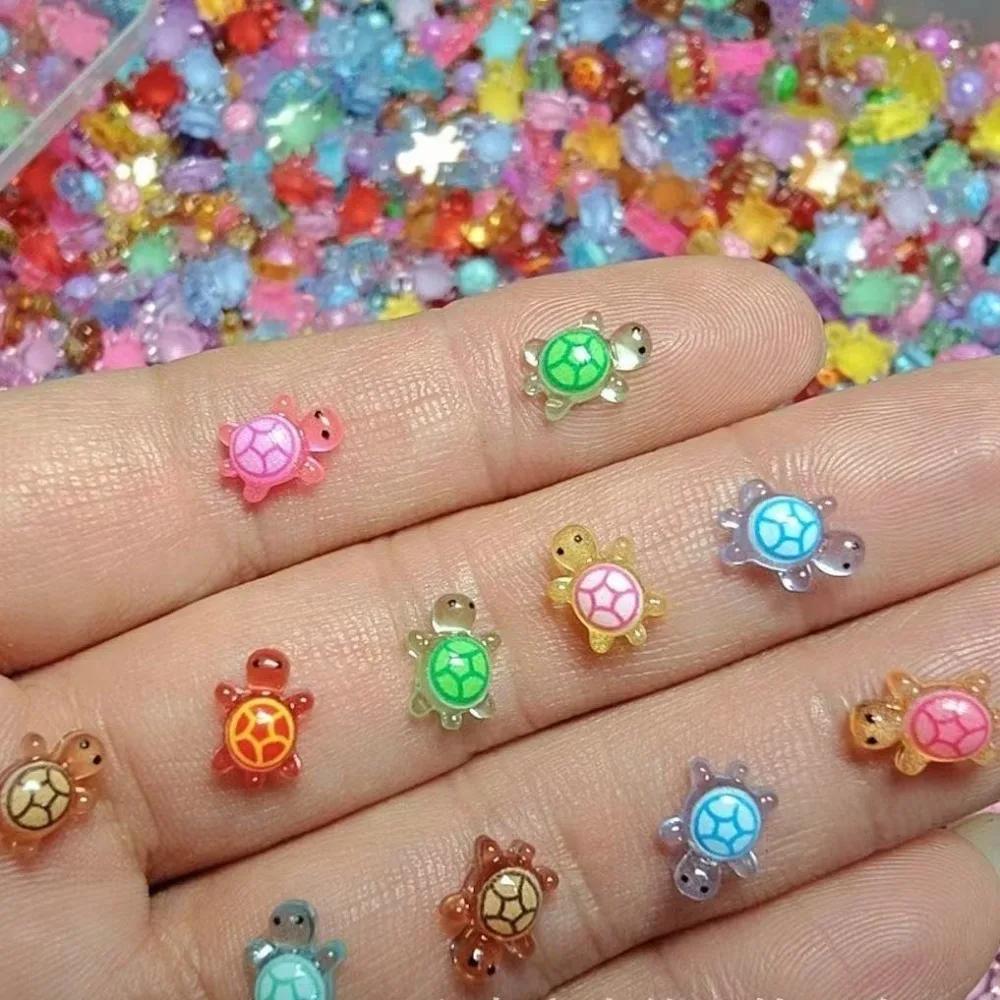 100Pcs Cartoon 3D Luminous Turtle Night Glow Dopamine Colored Mini Resin Animals DIY Miniature Figurines