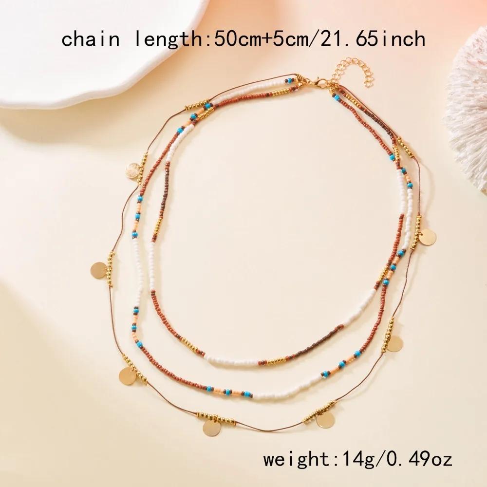 Retro Multi-layer Bead Necklaces Vacation Style Colorful Clavicle Chain Collarbone Chain Choker Bohemian Necklaces Girl