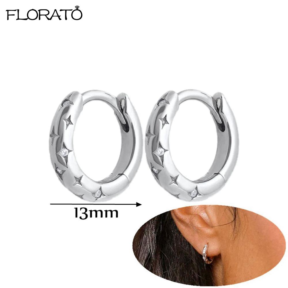 Classic Zircon Earrings 925 Silver Needle Allergic Protection Star Golden Hoop Earrings for Women Birthday Fine Jewelry Gift