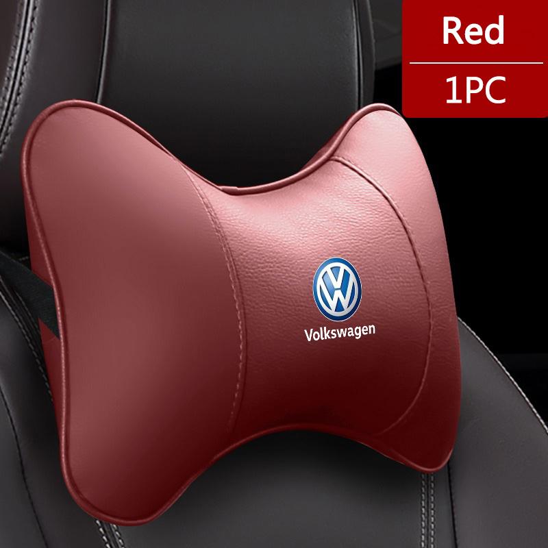 2026 Hot For VW VOLKSWAGEN Leather Car Seat Headrest Memory Foam Comfort Neck Pillow Auto Interiors For Volkswagen VW Tiguan Jet