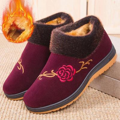 Женские теплые хлопковые тапочки с вышитыми цветочными узорами плюс бархатные теплые тапочки для дома и улицы, материнские сапоги
