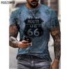 Summer Round Neck 3D Route 66 America Highway Print Top Fashionable Casual Short Sleeved Men's T-shirts