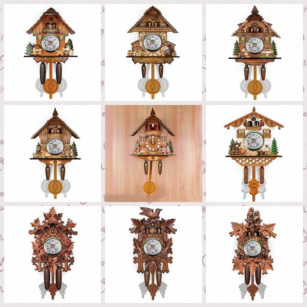 Art Craft Forest Tower Wood Pendulum Vintage Clocks Vintage Wooden Wood Wall Clock 3D Ringing Silent 3D Ringing Clock Bedroom