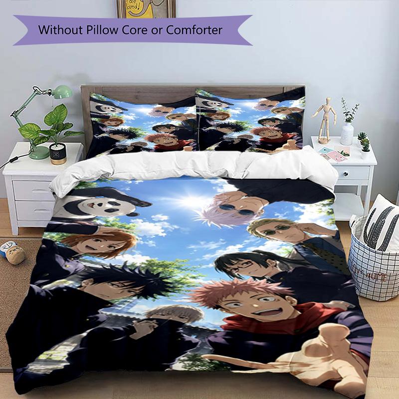 3pcs Duvet Cover Set (1*Duvet Cover + 2*Pillowcase, Without Core), Jujutsu Kaisen Print Bedding Set, Bedroom Decor, All‑Season, Birthday Gift
