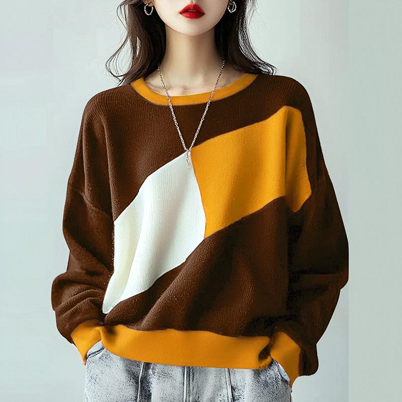 ZANZEA Женские повседневные футболки с круглым вырезом и длинным рукавом в стиле колор-блок