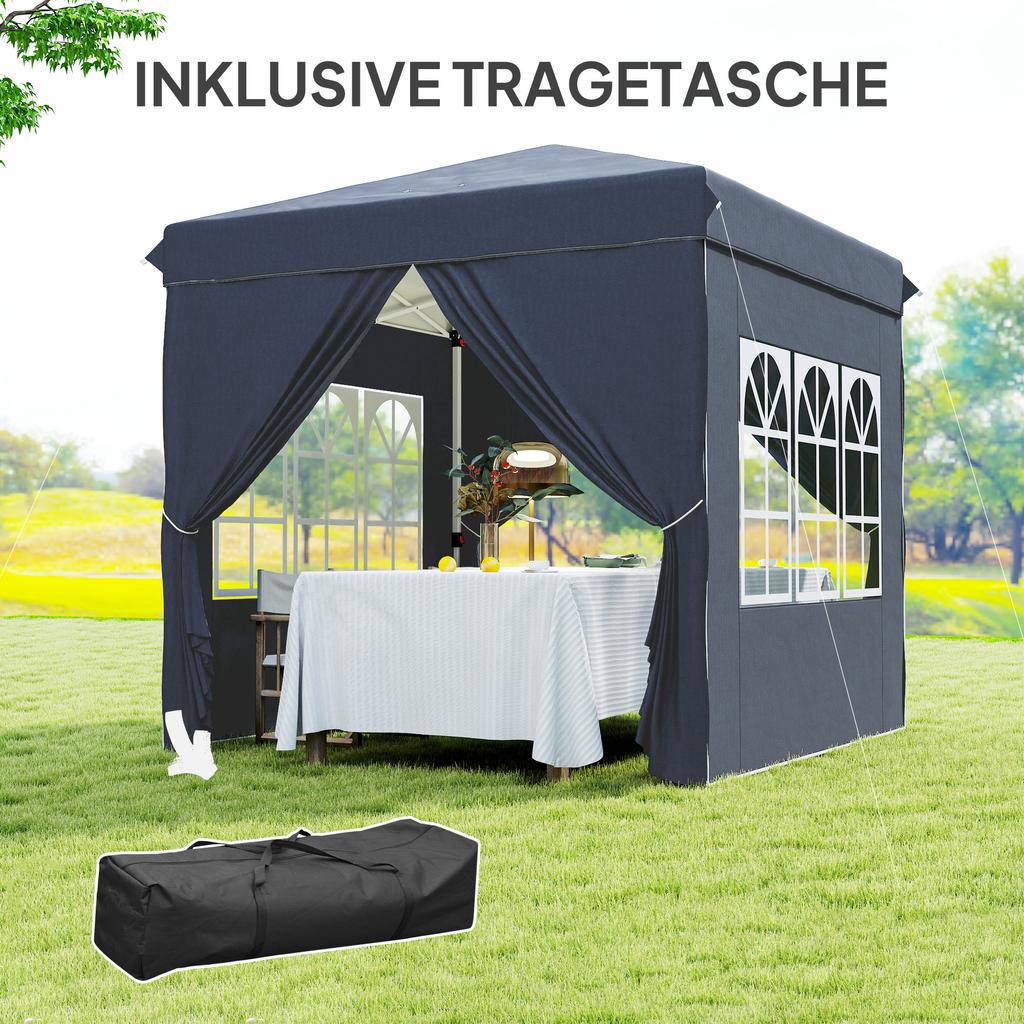 2.5 x 2.5 m Pop-Up Gazebo with Side Walls and Carry Bag, UPF50+ Height-Adjustable Garden Tent, Dark Blue