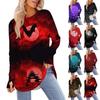Women's T-Shirt Halloween Printed Round Neck Loose Long Sleeve Medium Long Missing Thumb Top