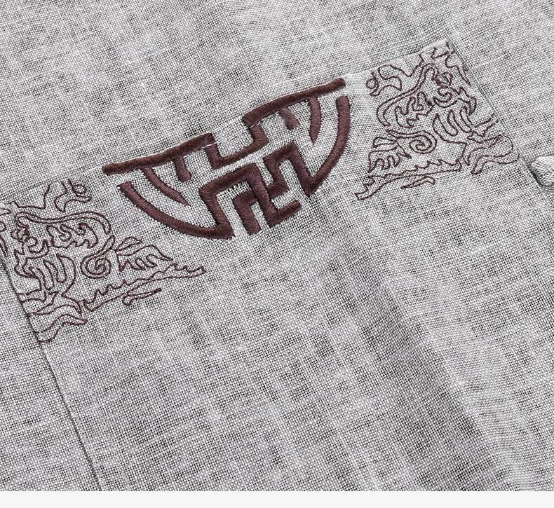 Мужской костюм Тан из хлопка и льна - летний наряд в китайском стиле с короткими рукавами для людей среднего и пожилого возраста