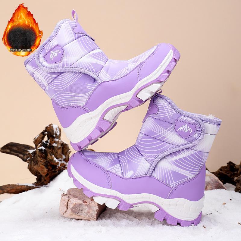 Детские зимние ботинки с высоким голенищем и флисовой подкладкой: Зимние ботинки с нескользящими стальными когтями для мальчиков и девочек