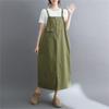 Летнее японское корейское свободное платье в стиле ретро, ​​повседневное однотонное платье с ремешком, универсальные простые женские платья с карманами