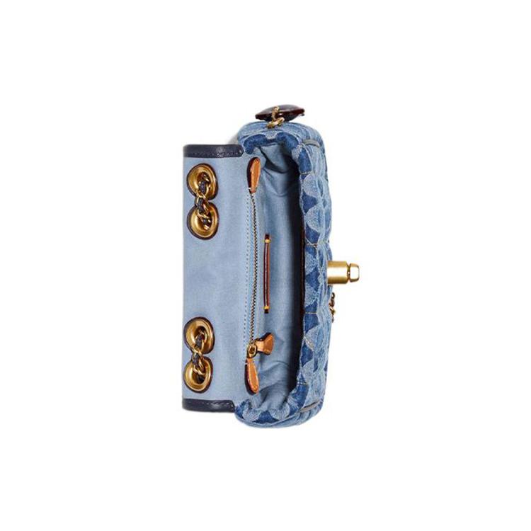 New COACH Pillow Denim With Smooth Leather Crossbody Bag, Shoulder Bag Medium Size Women's Marine Blue CA581-B4UDF