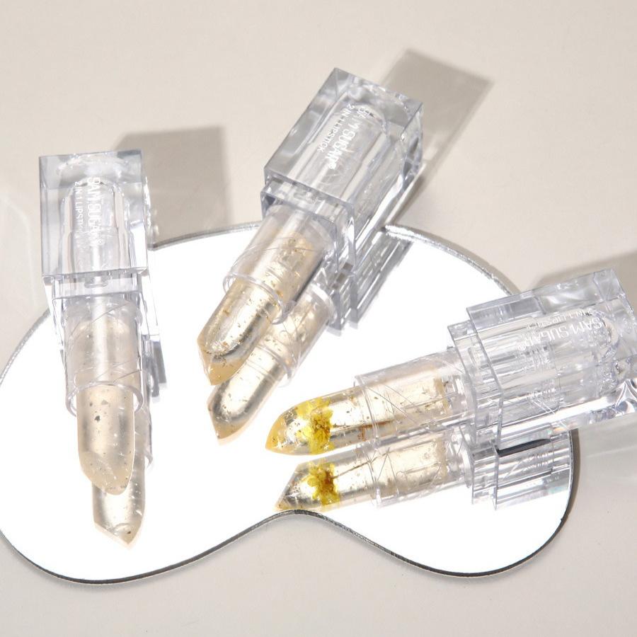 3pcs Clear Gold Foil Flower Color Changing Lipstick Set Moisturizing Long-Lasting Hydrating Magic Temperature Color Shift Lip Balm Gloss for Women