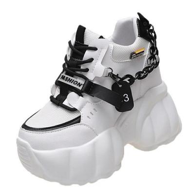 Модная осенне-весенняя женская обувь на платформе, танкетка 10 см, повседневная обувь, увеличивающая рост, белые черные кроссовки, женская кожаная обувь, новинка