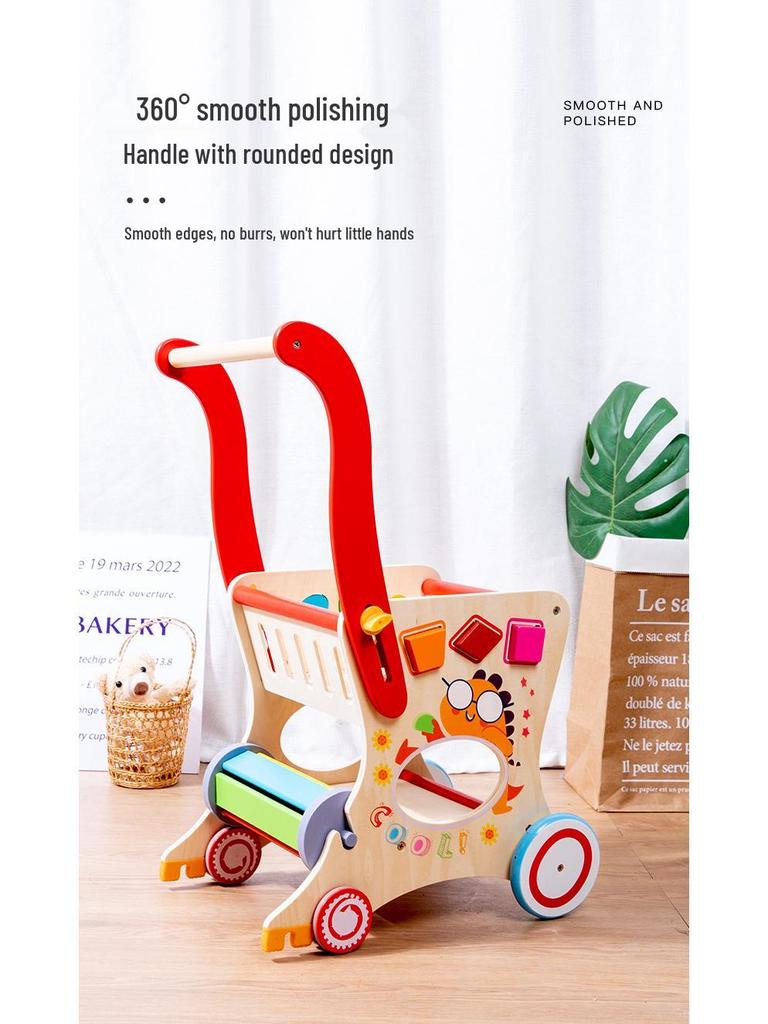 Multifunctional Wooden Child's Push Toy Shopping Cart and Walker