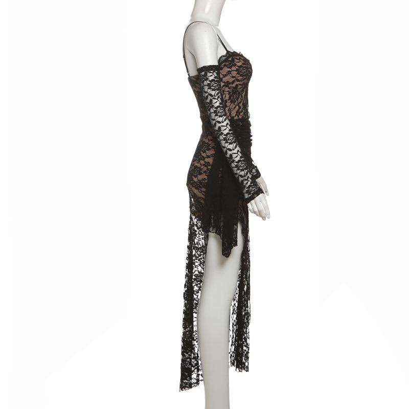 Женское сексуальное платье-комбинация Spice Lace с нерегулярными складками и рукавами, облегающее платье