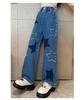 2023 Spring Girls' Star Patch Wide-Leg Jeans - Trendy Children's Fashion for Medium & Large Sizes