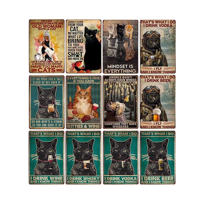 Funny Cat Vintage Metal Sign Plates Decoration House Painting Living Room Pet Shop Poster Wall Retro Decor Art Plaques 20×30cm