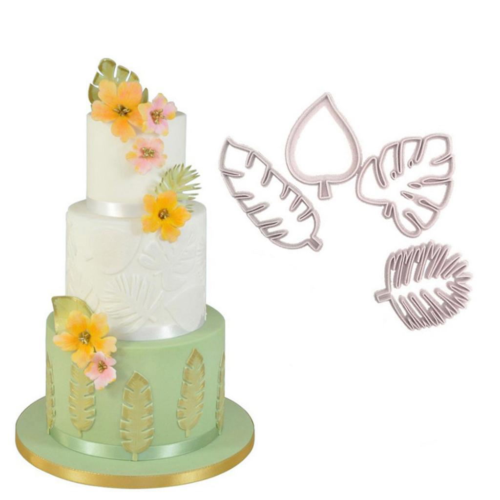 4Pcs Tropical Leaves Cookie Cutter Set Palm Leaves Fondant Cutters Mold for Luau Cake Decorating