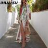 Long Sleeve Holiday Print Long Sleeve Cardigan Dress Women
