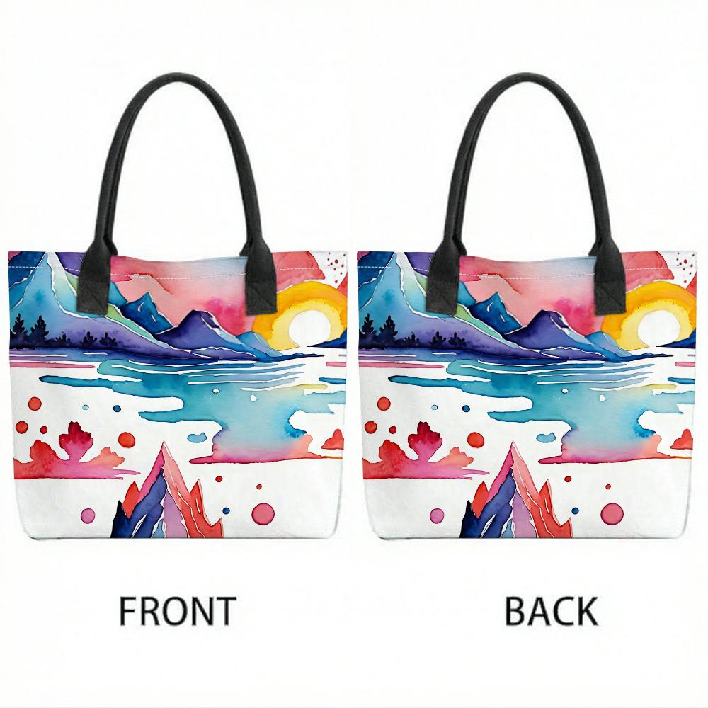 Watercolor Landscape Tote Bag Casual Large Capacity Shoulder Bag for Daily Use