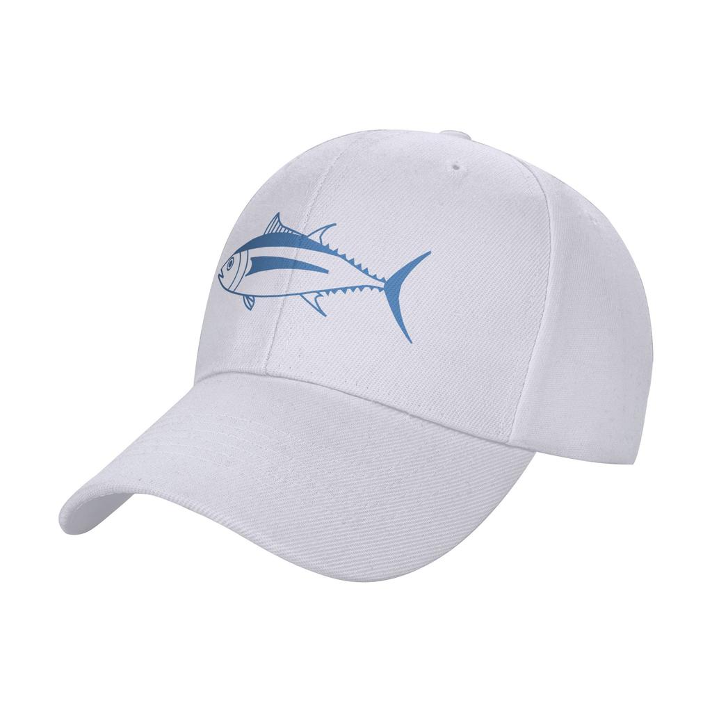 Fashion Cute Albacore Tuna Fish in Aegean Blue and White Curved Brim Baseball Cap Fashionistas Summer Cap