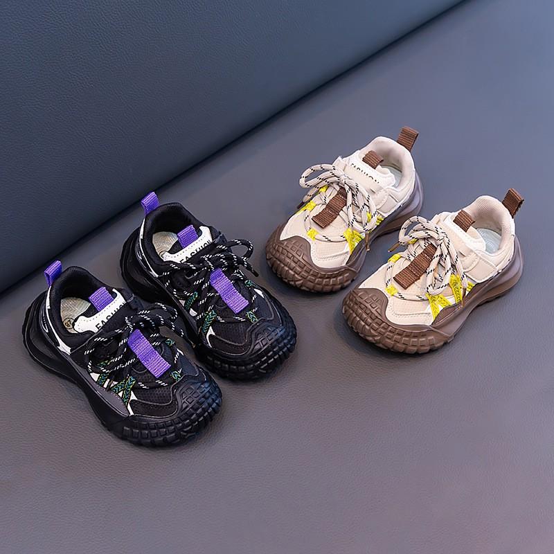 Kids Chunky Sneakers With Color-Block Design Breathable Mesh Upper Non-Slip Sole Outdoor Play Daily Wear