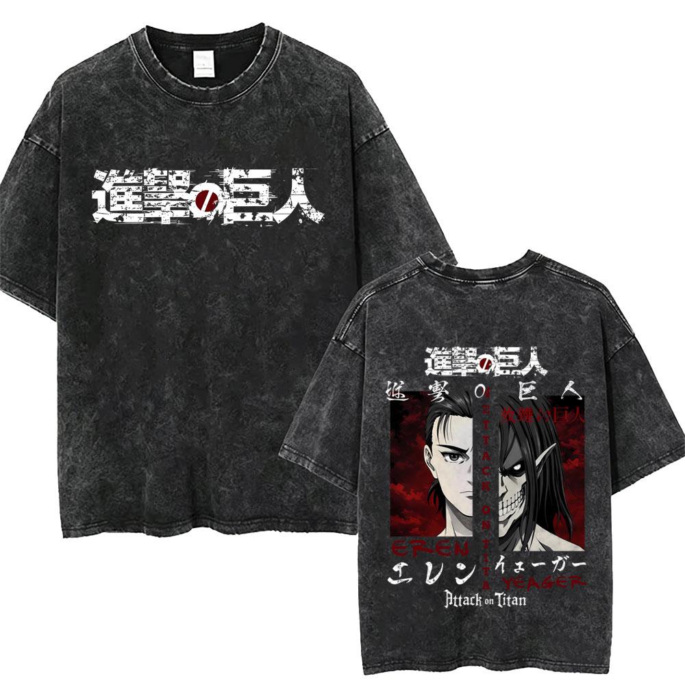 Washed Vintage Anime Attack on Titan Annie Leonhart Merch Tshirt Men Women Clothing Manga Harajuku Oversized T Shirt Streetwear