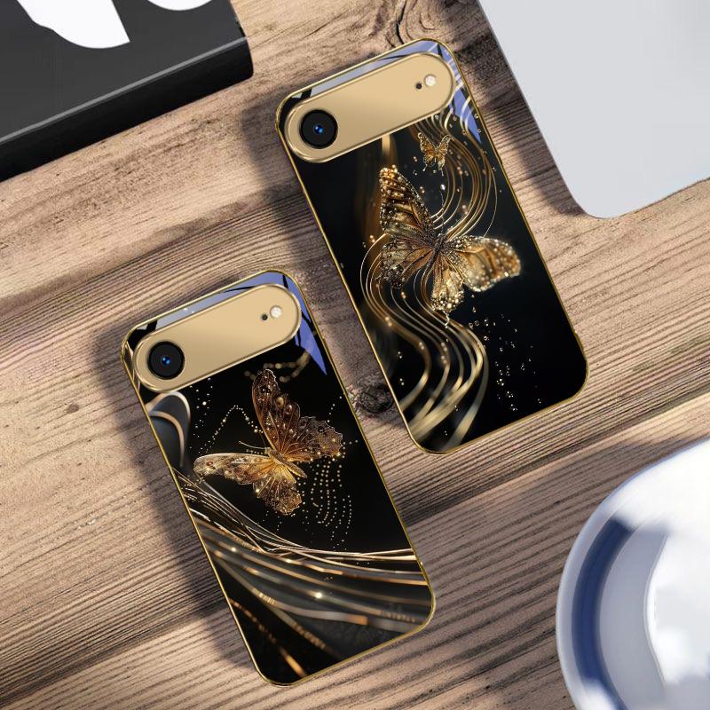 The Golden Butterfly For IPhone 17Pro Max 16 17 Pro 15 Pro 14 13 Plus 12 Mini 11Pro Max XR 16E 17Air Golden glass phone case