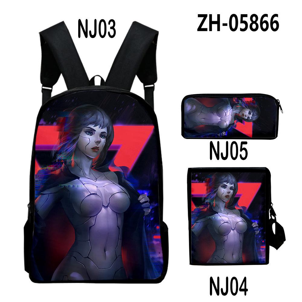 Trendy Popular ghost in the shell 3D Print 3pcs/Set School Bags Laptop Daypack Backpack Inclined shoulder bag Pencil Case