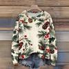Long Sleeve Pullover Sweaters For Women O Neck Casual Cute Printing Knit Oversized Sweater