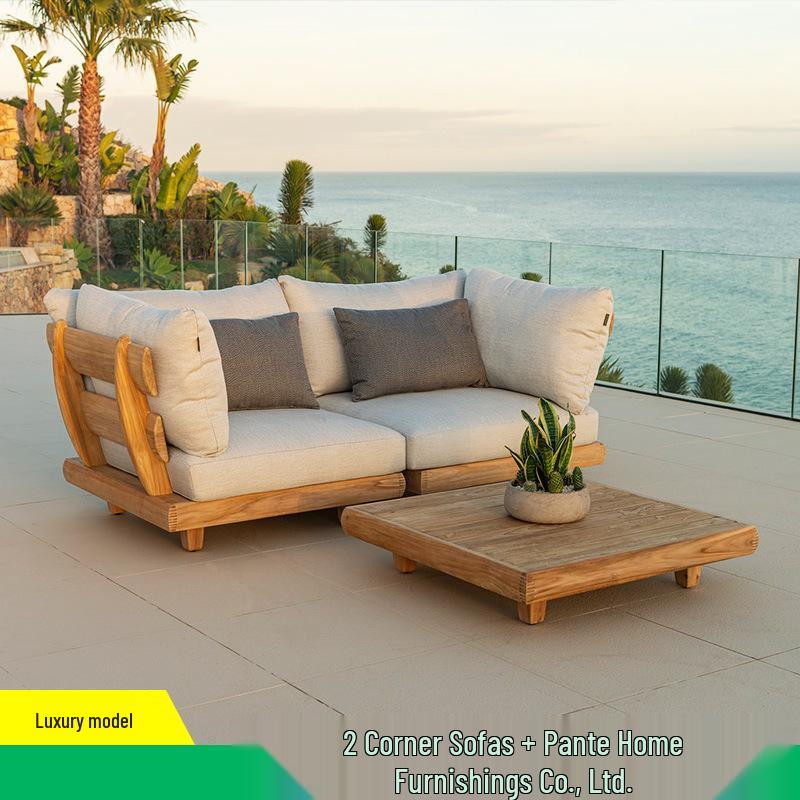 Waterproof Teak Outdoor Sofa Set - Solid Wood with Sun Protection for Garden, Hotel, or Sunroom