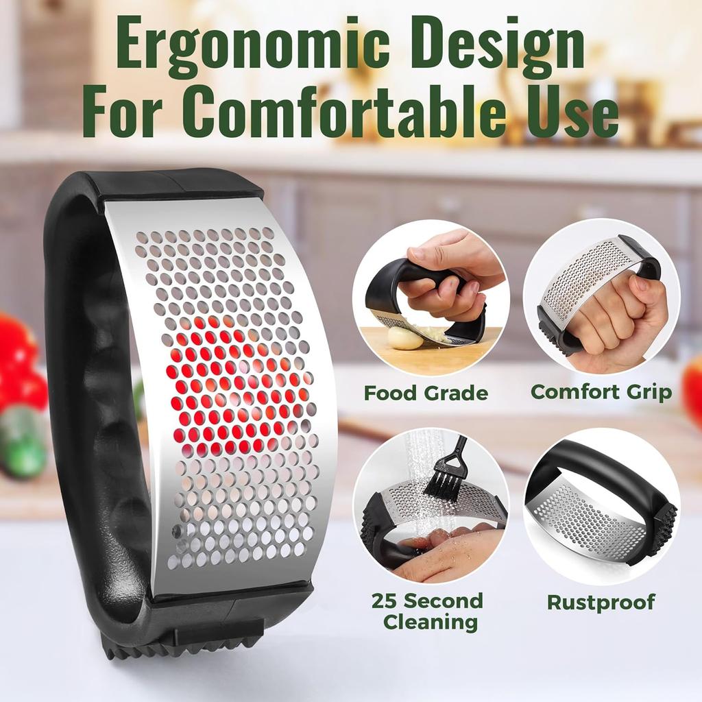 Чеснокодавилка Рокер из нержавеющей стали Измельчитель чеснока Пресс для чеснока Инструмент для легкого выдавливания с овощечисткой и щеточкой для чистки для измельчения