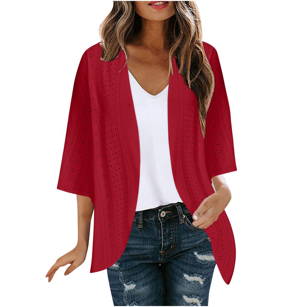 Women's Fashion Casual Seven Split Sleeve Solid Color Cardigan Jacket