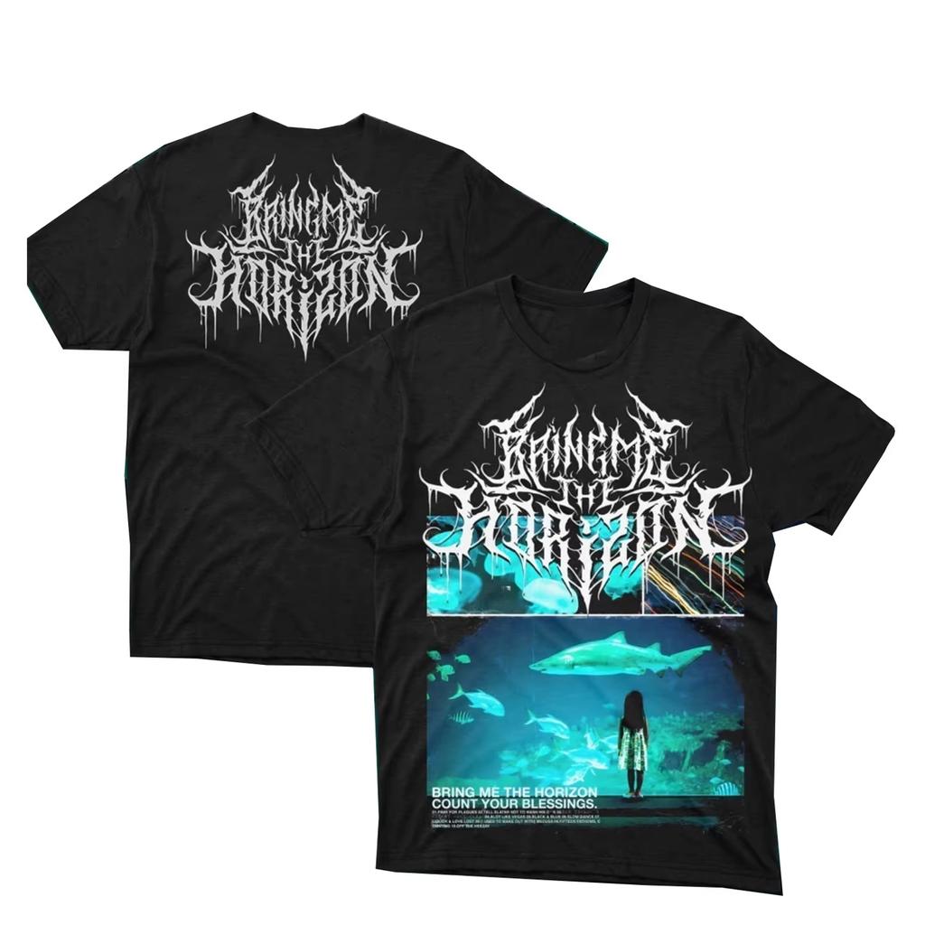 2026 Summer Fashion Trendy Tee Bring Me The Horizon Black Metal Casual T-Shirt Men's and Women's Band Top Loose Cozy and Versatile