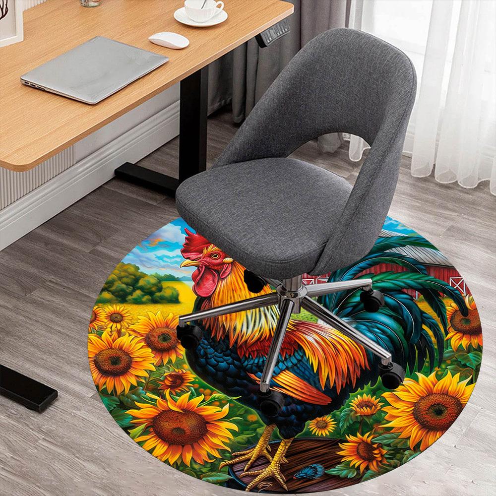 1PC rooster sunflowers Office Round Area Rug, Under Office Chairs Bedroom Living Room Home Decor, Carpet for Office -1110040