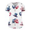 Plus Size Printed Scrub Working Uniform Tops For Women's Cross V Neck Independence Day Print Short Sleeve Fun T-Shirts Workwear Tee With Pockets