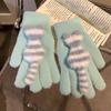 Милый полосатый кот в вязаных шерстяных перчатках для женщин зимой, утолщенный, теплый и защищающий от холода для студентов, для езды на велосипеде