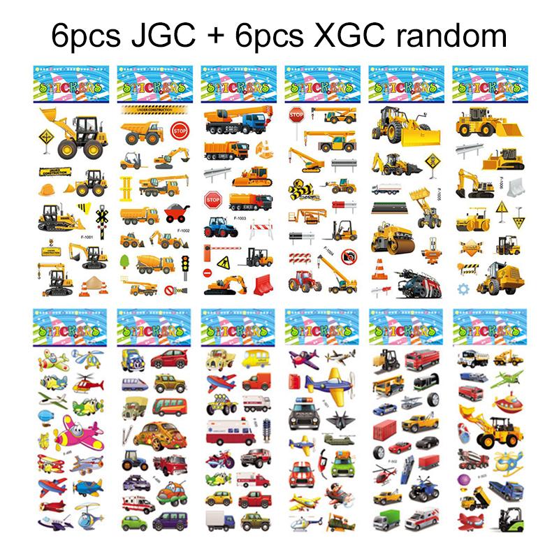 6/12pcs 3D Bubble Stickers Cartoon Engineering Vehicle Various Styles Reusable Children Sticker Toys Birthday Gift for Boys TMZ