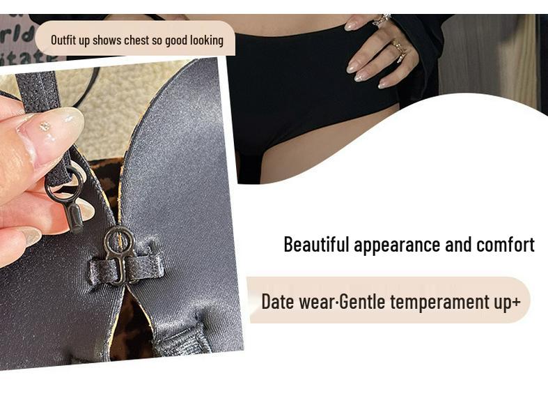 Women's Push-Up Halter Bra, Front Buckle, Wire-Free, Anti-Sagging, with Side Support.