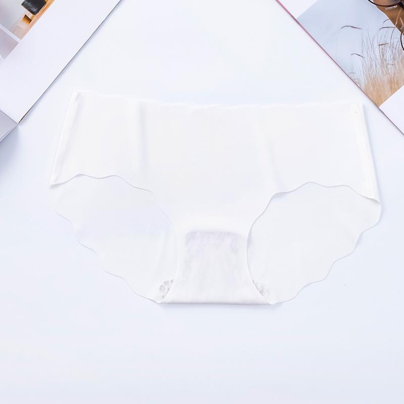 Ice Silk Mid-Waist Wave Edge Women's Triangle Panties - Summer Thin Style, Solid Color