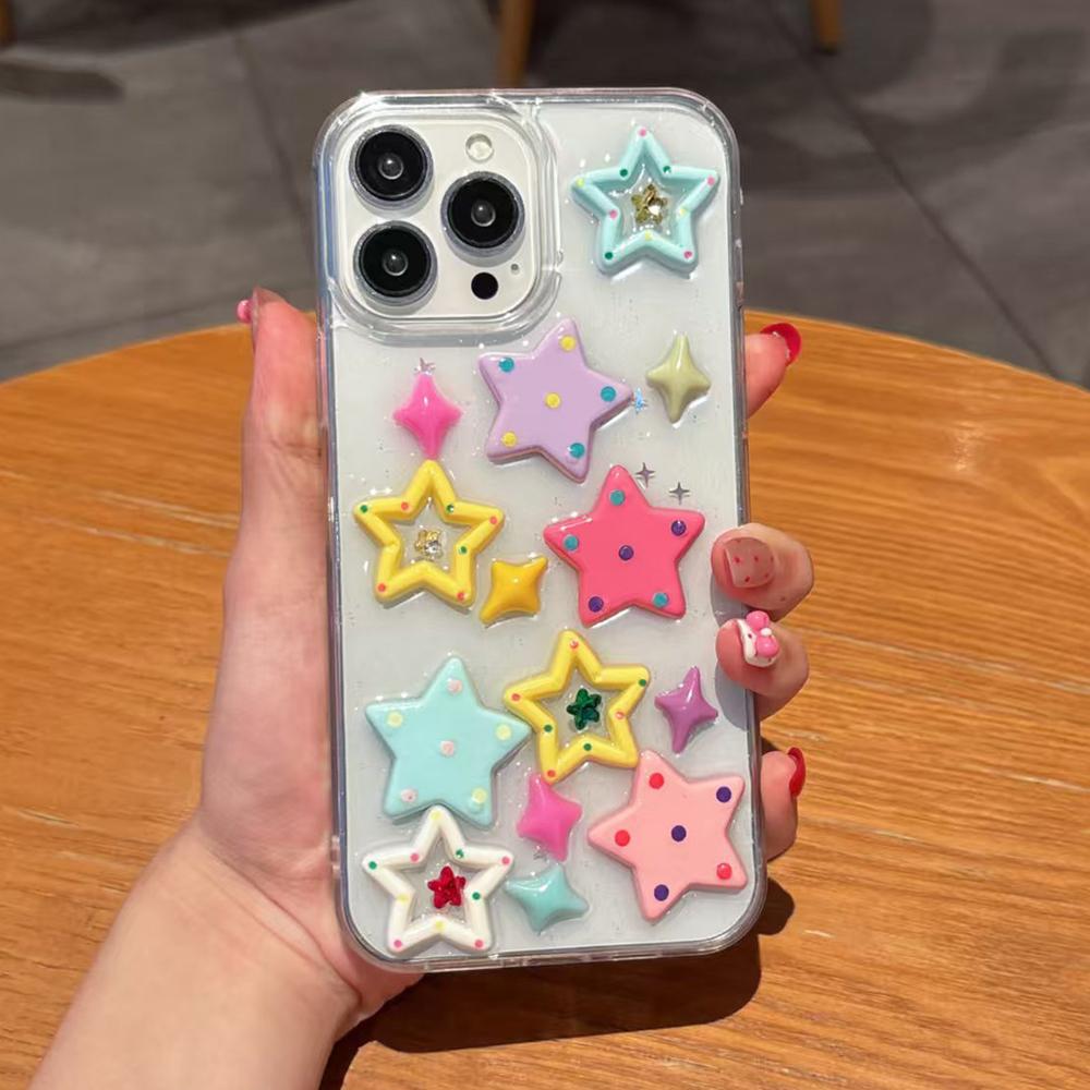 Милый 3D Цветной Звездный Чехол Для Телефона iPhone 16 15 14 13 12 11 Pro Max С Блестками и Пайетками Ударопрочный Мягкий Силиконовый Чехол