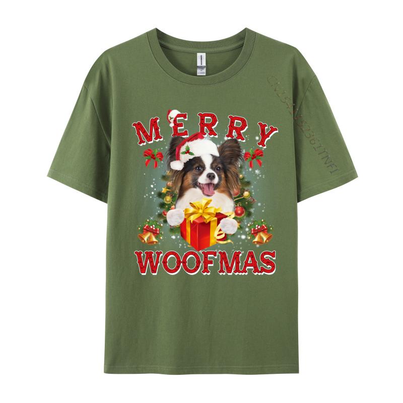 Merry Woofmas Papillon Dog Christmas Ornaunisexts TShirt Unisex Tshirts Gift Short Sleeve Tops Shirt Coupons Group Clothing Shirt