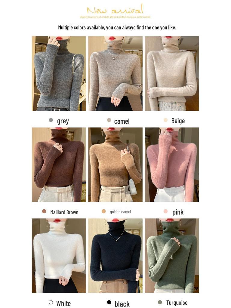Women's High-Neck Slim-Fit Knit Sweater - 2024 Autumn/Winter Korean Style
