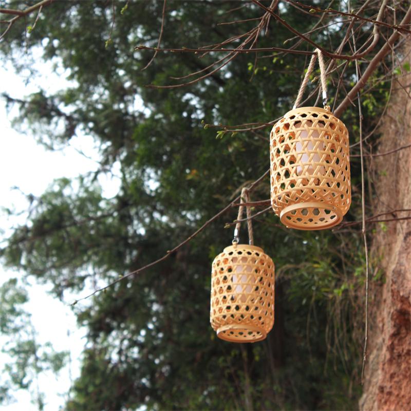 1 PCS Solar Bamboo Woven Lantern Outdoor Garden Courtyard Lighting Fixture Waterproof Hanging Decor For Patio Yard