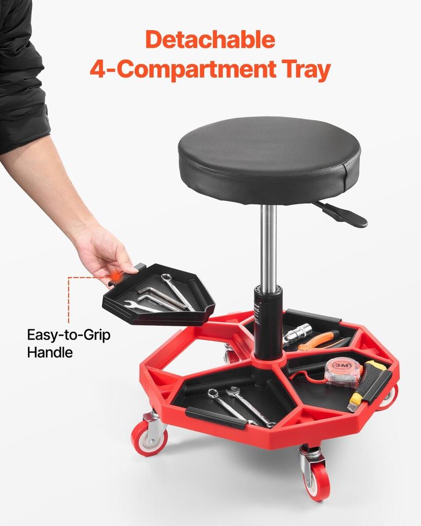 Rolling Mechanic Stool Adjustable Garage Seat 300 lbs Load with Wheels