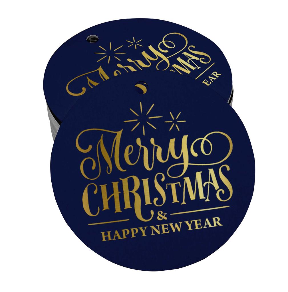 Inkdotpot Pack Of 100 Real Gold Foil Paper Tags Merry Christmas & Happy New Year Text Favor Hang