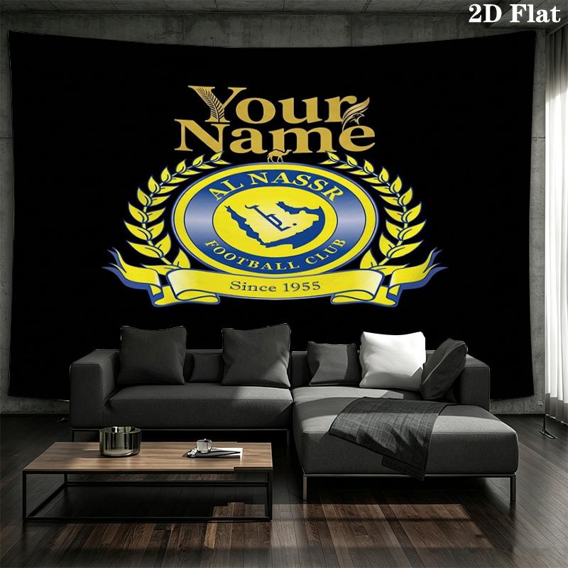 Al Nassr Crest Custom Name Wall Tapestry Aesthetic Wall Hanging Printed Fabric Blanket Decorative Tapestries For Bedroom Living Room Home Decor