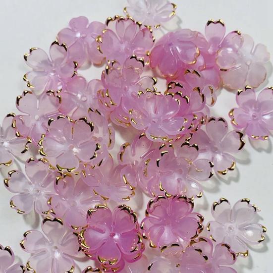 50 шт. Акриловые бусины в виде цветков сакуры, позолоченные бусины-разделители в виде цветов, DIY, ручная работа, для изготовления колье, браслетов, ювелирных изделий, цветочные шармы с 5 лепестками