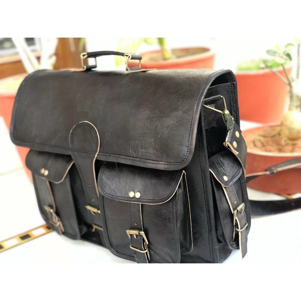 Men Black Leather Vintage Messenger Shoulder Laptop Briefcase Travel Bag